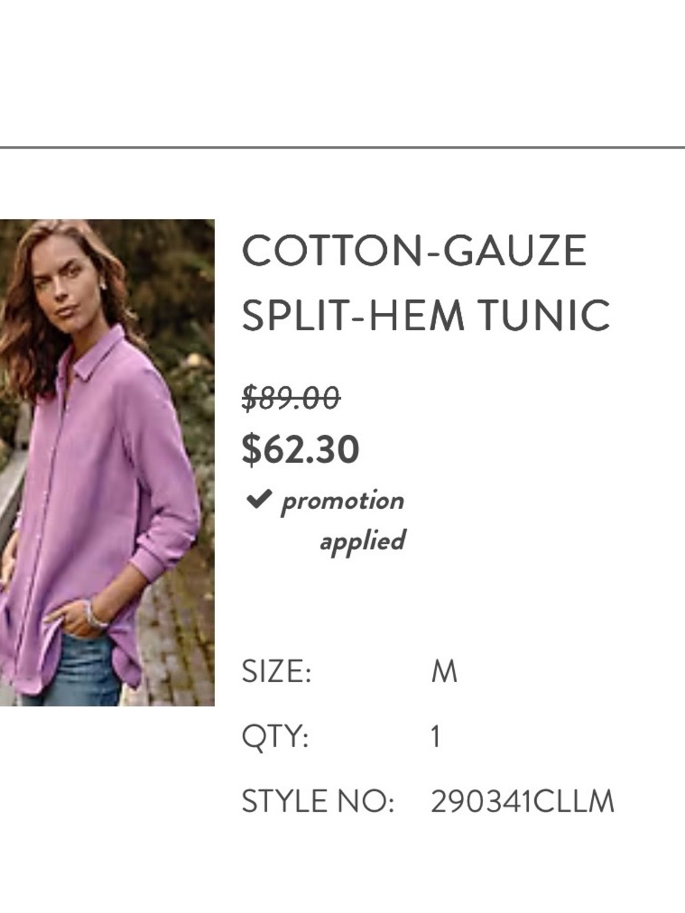 J. Jill Cotton Gauze Split Hem Tunic in Purple